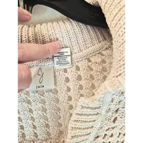 Joie Cropped Crochet Knit Polo Sweater Ivory V-Neck Open Weave Long Sleeve L - Picture 5 of 7